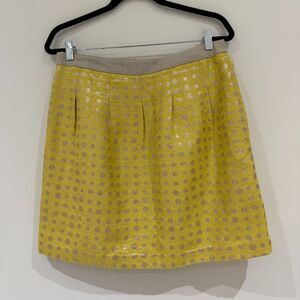 LOFT Yellow and Gold Metallic Polka Dot Skirt - Size 6
